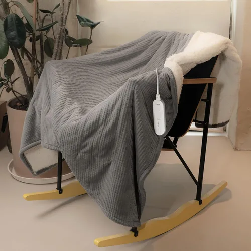 Miniatura 2 de Manta calefactora HOMLYNS LuxeHeat, de franela suave y sherpa, manta eléctrica con 5 ajustes de calor, calentamiento rápido, manta calefactora