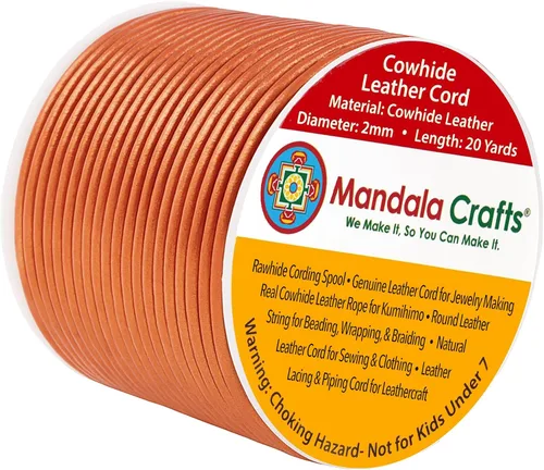 Miniatura 138 de Mandala Crafts Cordón Redondo de Cuero de Piel de Vaca Genuino Beige para Fabricación de Joyas Kumihimo Carrete de Cuerda de Cuero - Cordón