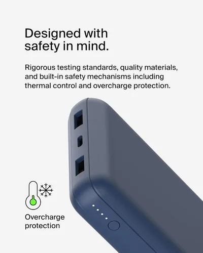 Miniatura 10 de Cargador portátil Belkin, banco de energía USB C de 20000 mAh con 2 puertos USB-A, 15W con cable de tipo A a tipo C - iPhone 17, Air, Pro, Pro Max