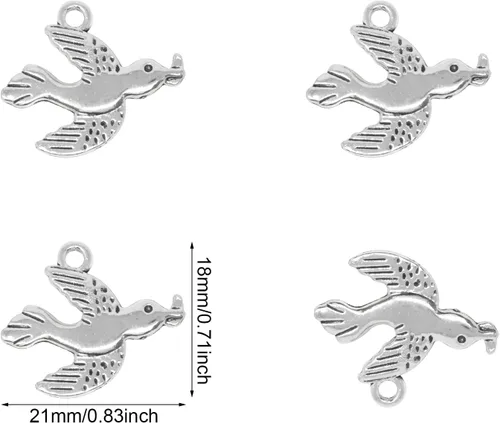Miniatura 2 de Honbay 50 dijes de aleación de paloma de la paz, colgantes de animales de pájaro pequeño para aretes, collar, pulsera, llavero, joyería, fabricación