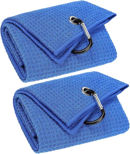 Miniatura 14 de VIVIDLY Paquete de 2 toallas de golf triples de 16 x 24 pulgadas, patrón de gofre de tela de microfibra de alta calidad con clip de mosquetón negro