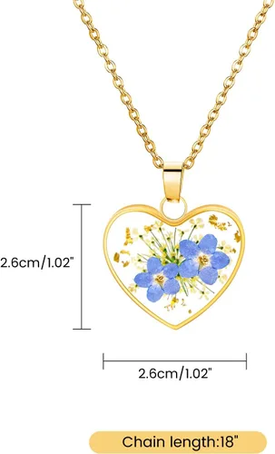 Miniatura 86 de Collar de flores silvestres prensadas con encaje de Forget-Me-Not y Queen Anne Collar de flores prensadas de oro Collares hechos a mano