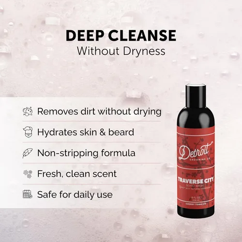 Miniatura 2 de Detroit Grooming Co. Beard Wash - Champú para barba para hombre, limpia y refresca profundamente las barbas, aloe vera con aceites esenciales