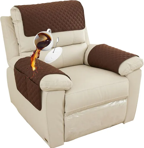 Miniatura 19 de Funda para Reposabrazos de Sofá, Funda para Reposacabezas de Silla Reclinable, Funda de Sillón con Bolsillos, Protector de Muebles Acolchado Beige