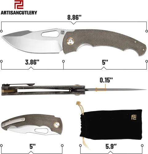 Miniatura 3 de ARTISANCUTLERY Xcellerator - Cuchillo plegable de bolsillo para hombre con agujero para el pulgar, hoja de acero AR-RPM9 de 3.86 pulgadas y mango