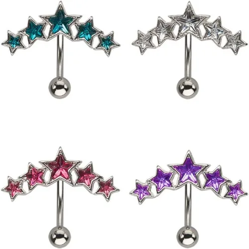 Miniatura 2 de Anillo de ombligo de acero quirúrgico 316L 716" 5 estrellas morado 14G