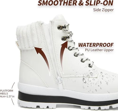 Miniatura 3 de BABUDOG Botines impermeables para mujer para exteriores (suela antideslizante), botas de combate de moda con cremallera lateral, botas de nieve