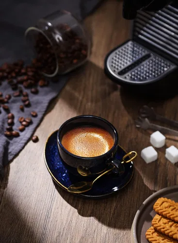 Miniatura 6 de vicrays Juego de Tazas de Café Espresso de Cerámica de 4 oz Tazas de Espresso de Porcelana con Platillos Cucharas y Soporte de Metal para Té Café