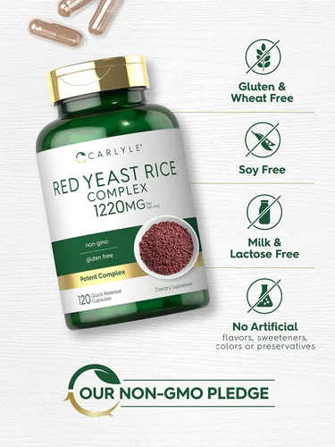 Miniatura 4 de Carlyle Complejo de arroz de levadura roja 1220 mg 120 cápsulas con policosanol Suplemento sin OMG y sin gluten