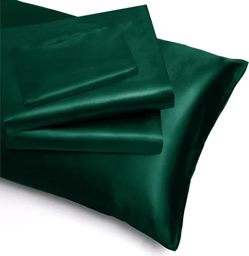 Miniatura 232 de Homiest Juego de sábanas de satén de lujo de 3 piezas con bolsillo profundo, 1 sábana bajera + 1 sábana encimera + 1 funda de almohada