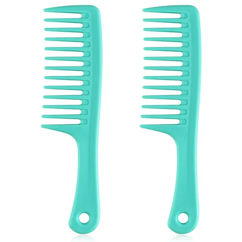 Miniatura 10 de HYOUJIN - Juego de dos peines grandes de dientes anchos, peines desenredantes para ducha, para cabello húmedo o seco, cepillo de peinado para Negro