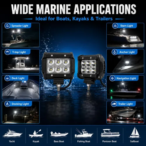 Miniatura 7 de Shangyuan Pontón - Faros delanteros de acoplamiento para barco, luces LED marinas para kayak, bajo, Jon, pesca, lancha, luz de esparcidor, camiseta