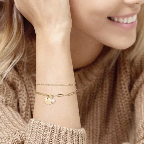 Miniatura 2 de Pulseras con inicial de oro para mujer, chapado en oro de 14 quilates, pulsera con inicial de letra, ajustable, con eslabones en capas, pulsera