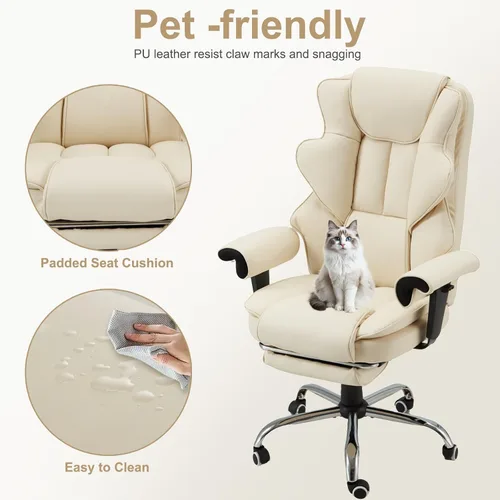 Miniatura 7 de Silla de oficina de masaje climatizada con reposapiés retráctil, silla de oficina de masaje de vibración de 6 puntos con control remoto y Beige