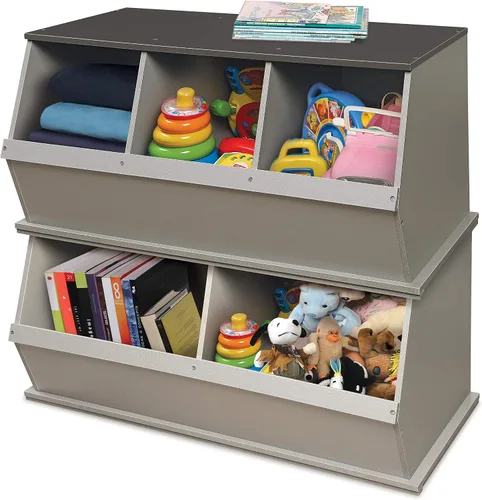 Miniatura 10 de Badger Basket Organizador apilable de almacenamiento de juguetes de tres cubos - grano de madera/gris