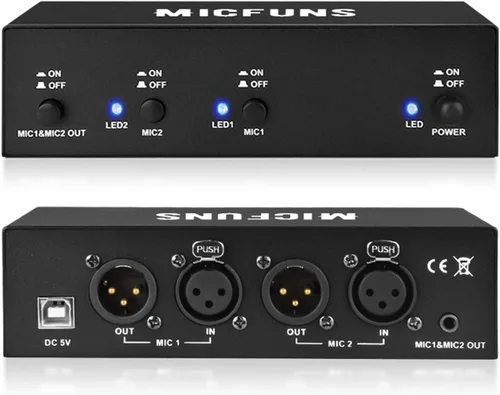 MC2 - Fuente de alimentación Phantom de 2 canales y 48 V con cable de audio de 0.138 in para conectar interfaz de audio para micrófono de