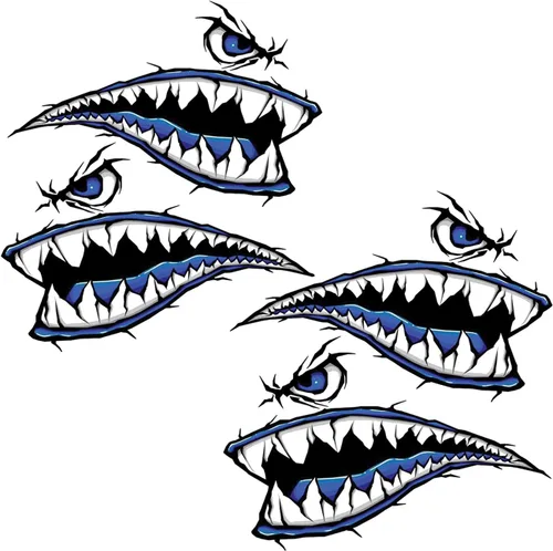 Kayak Stickers Decals Waterproof,2 Pairs Shark Teeth Sticker,Flying Tiger Decal,Warhawk Sticker,Shark Decal for Kayak Canoe Fishing Boat Car Truck