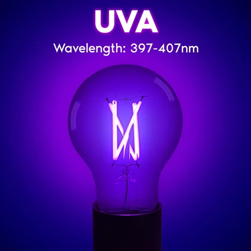 Miniatura 3 de LUXRITE - Bombilla LED negra Edison A19 Edison UV, bombilla de luz negra de 6 W, UVA 397-407 nm, clasificación de accesorio cerrado, base E26