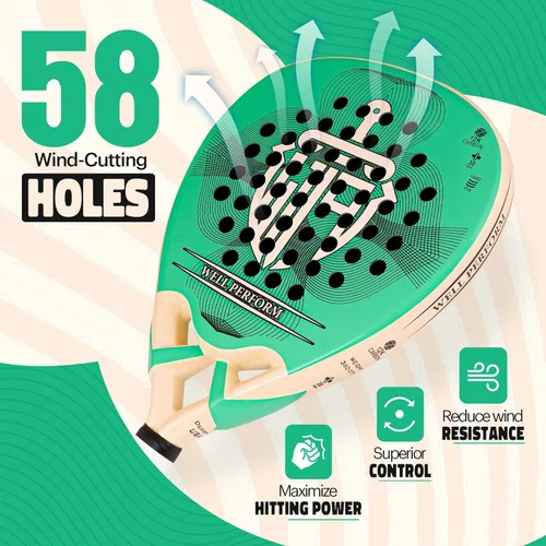 Miniatura 2 de Pala de pádel de fibra de carbono – Pala De Padel ligera con superficie de carbono de 12 quilates, núcleo de espuma viscoelástica EVA y agarre Verde