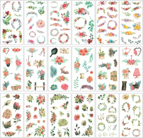 Miniatura 2 de allydrew Washi - Juego de calcomanías para álbumes de recortes, manualidades para papelería, diario, fabricación de tarjetas, (18 hojas), flores