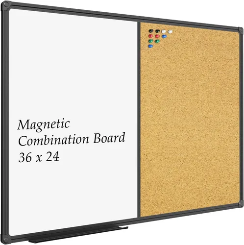 Miniatura 7 de JILoffice - Pizarrón blanco y corcho combinado para anuncios, tablero combinado 36 x 24 pulgadas, pizarrón magnético, marco de aluminio negro