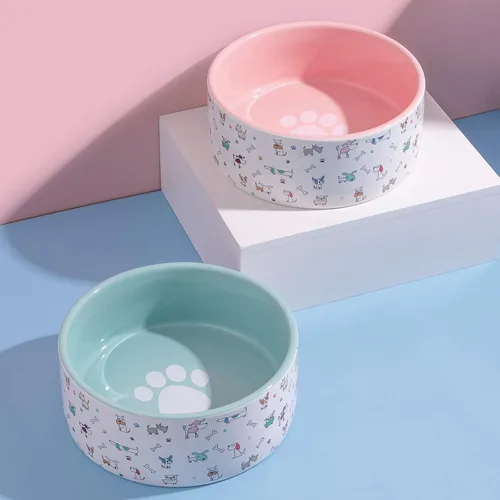 Miniatura 4 de Fun Elements - Cuencos de cerámica para perros, grandes, 64 onzas líquidas, resistentes, adorables patrones de perro (L, azul)
