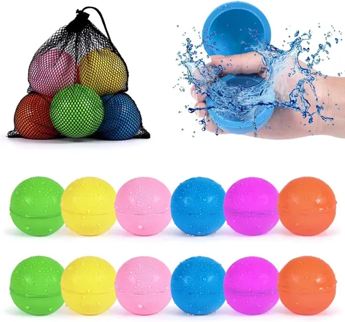 Miniatura 12 de 98K Globos de agua reutilizables, 12 piezas con bolsa de malla, juguetes de agua para piscina y playa, para niños y niñas, juguetes de verano al