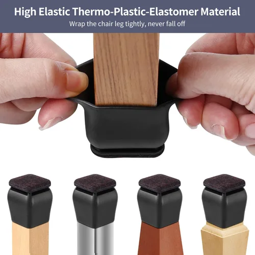 Miniatura 6 de Ezprotekt 24 protectores cuadrados de silicona para patas de silla para suelos de madera, almohadillas de fieltro negro para muebles, fundas