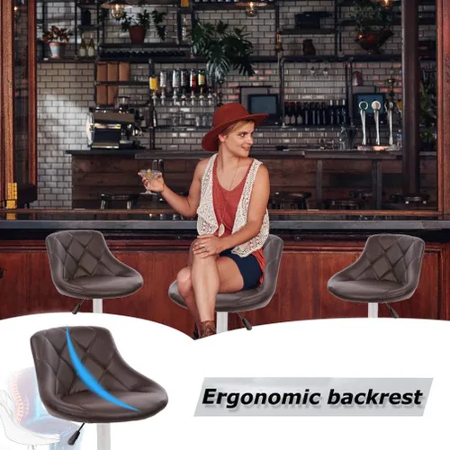 Miniatura 5 de BestMassage Taburete de bar de cuero de altura ajustable con almohadilla de respaldo de asiento, juego de 2