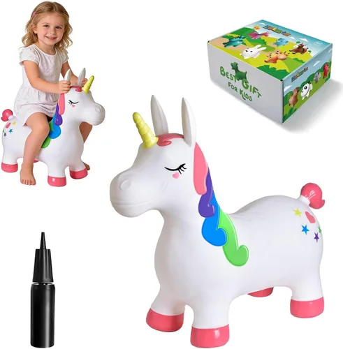 Miniatura 7 de HotMax Juguetes de caballo inflable de unicornio para niñas de 2 años, animales que rebotan, juguetes de salto de goma para bebé niña o niño, regalo