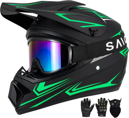 Miniatura 9 de Casco para jóvenes y niños de motocross, casco para adultos de ATV y bicicleta de tierra con gafas, guantes y máscara, casco de motocicleta de cara