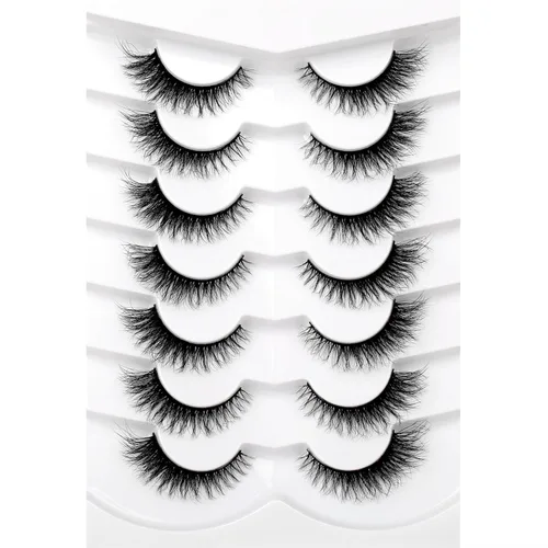 Miniatura 60 de Medias pestañas postizas con banda transparente, finas, estilo ojo de gato, naturales, cortas, pequeñas, acento 3/4, de visón sintético, tiras
