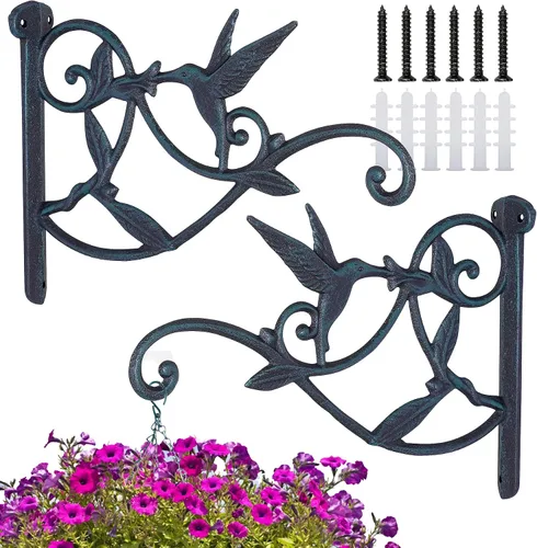 Miniatura 9 de 2 perchas para plantas al aire libre resistentes para pared de 10 pulgadas, soporte decorativo para plantas, ganchos de farol, hierro rústico