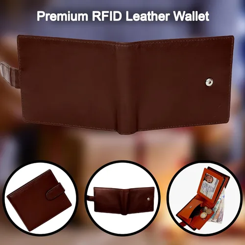 Miniatura 6 de StarHide Billetera para hombre con bloqueo RFID, de piel real, compacto, con bolsillo, tarjetero para identificación, 1075, marrón y marrón, Marrón