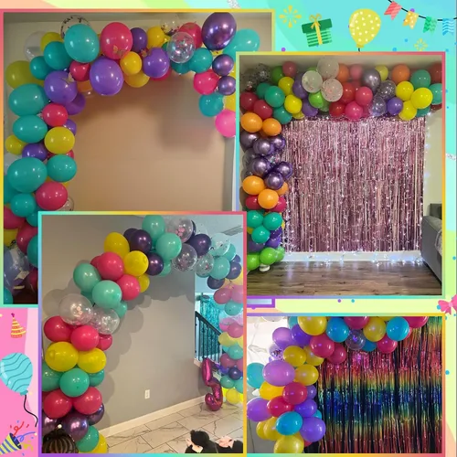 Miniatura 7 de Globos rosa azul púrpura, 60 piezas de 30,5 cm Globos metálicos rosa púrpura turquesa amarillo con confeti para decoración temática mágica de Azul