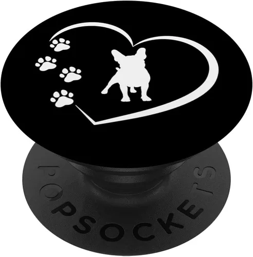 Miniatura 6 de Bulldog francés con huellas de patas y corazón sobre fondo negro PopSockets MagSafe PopGrip para iPhone