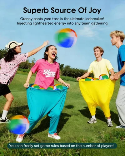 Miniatura 7 de Juego de Pantalones de Abuela para Patio, Juego al Aire Libre para Adultos y Familia. Incluye 2 Pantalones Divertidos de Abuela Gigantes, 12 Pelotas