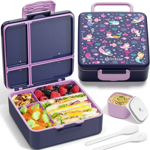 Miniatura 12 de Fimibuke Lonchera Bento para niños, a prueba de fugas, con 4 compartimentos, sin BPA, apta para lavavajillas, con utensilios, tamaños de porciones