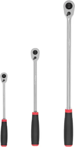 Miniatura 12 de TEKTON Juego de trinquetes de liberación rápida con mango de agarre cómodo de cuadradillo de 1/4, 3/8, 1/2 pulgadas, 3 piezas