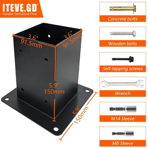 Miniatura 3 de Base de anclaje de poste de 2 picos, base de poste de madera de hormigón para valla de 4 x 4 pulgadas (real:3.5 x 3.5 pulgadas), soporte para poste