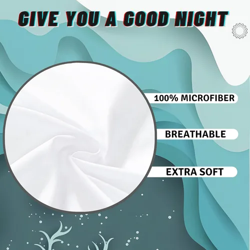Miniatura 4 de Dolphin Sheets - Juego de sábanas de 4 piezas con estampado de animales marinos ondulados, sábanas y fundas de almohada, sábana bajera ajustable