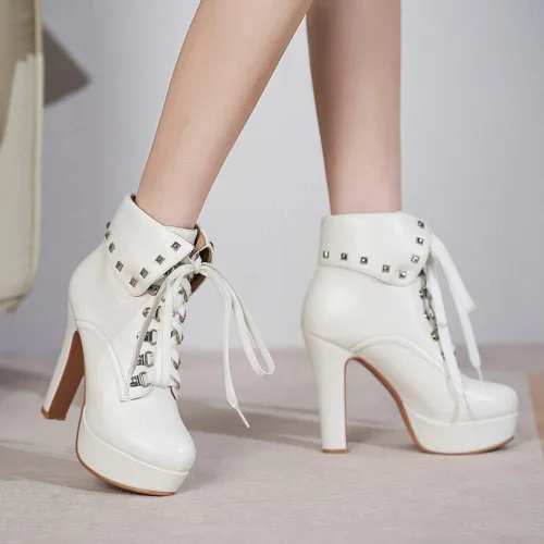 Miniatura 5 de XIEDA Botines de tacón alto con remaches y plataforma gruesa para mujer