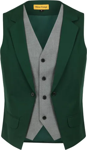 Miniatura 22 de Oliver George Chaleco formal de esmoquin en capas para hombre, chaleco de traje de negocios