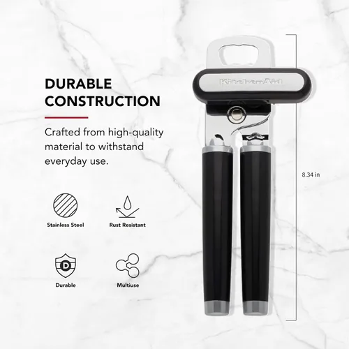 Miniatura 4 de KitchenAid - Abrelatas multifunción clásico y abrebotellas de fácil uso, rueda de corte de acero inoxidable ultra afilada, mangos ergonómicos Negro