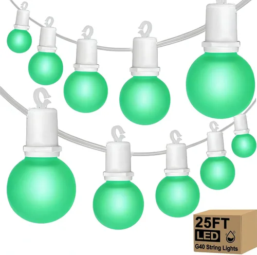 Guirnalda de luces LED G40 para el día de San Patricio para exteriores, 25 pies, luces decorativas de San Patricio al aire libre con bombillas