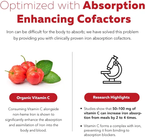 Miniatura 4 de Suplemento de hierro líquido Certificado orgánico, sabor a bayas, alimento entero, refuerzo de absorción de vitamina C y construcción de sangre