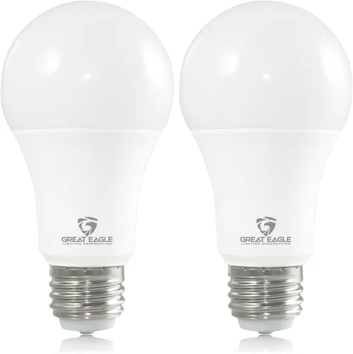 Great Eagle Lighting Corporation Bombilla LED A19 de 3 vías equivalente a 40/60/100 W, 3000 K, color blanco suave (paquete de 2)