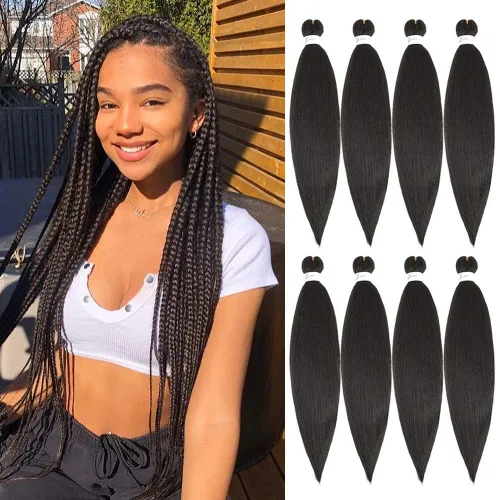 Miniatura 7 de Cabello trenzado preestirado de 26 pulgadas, 8 paquetes 1B, trenzas bohemias de ganchillo con textura Yaki suave para mujeres negras, no tóxico