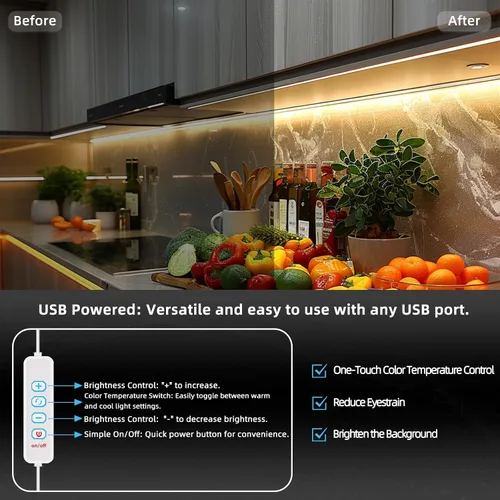 Miniatura 2 de Tira de luces LED USB de 5 V, tira de luces LED flexibles de 3.28 pies con autoadhesiva, tiras de luz regulables 2800K-6500K para impresora 3D