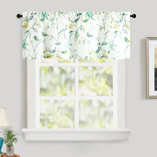 Miniatura 32 de Leeva - Cortinas pequeñas con estampado de pájaros, 24 pulgadas de largo, conjunto de paneles para ventanas, diseño de estampado de pájaros